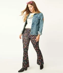 Compania Fantastica Sale Black & Multicolor Polka Dot Flare Pants