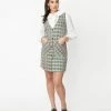 Compania Fantastica Sale Olive & Brown Gingham Pinafore Mini Dress