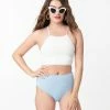 Hangzhou Fuyang Yifeng CO.,LTD White & Light Blue Seersucker Two Piece Swimsuit