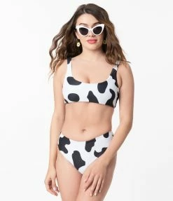 Hangzhou Fuyang Yifeng CO.,LTD Black & White Cow Print Two Piece Swimsuit Swimwear