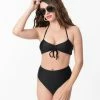 Hangzhou Fuyang Yifeng CO.,LTD Swimwear Pin-Up Style Black Halter Two Piece Bikini Swimsuit