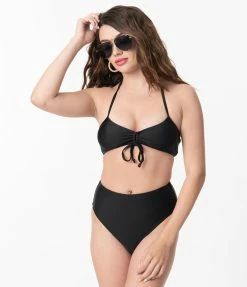 Hangzhou Fuyang Yifeng CO.,LTD Swimwear Pin-Up Style Black Halter Two Piece Bikini Swimsuit