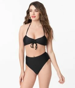 Hangzhou Fuyang Yifeng CO.,LTD Swimwear Pin-Up Style Black Halter Two Piece Bikini Swimsuit