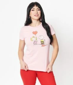 Peanuts X Unique Vintage Heart Balloons Womens Graphic Tee Fan Flair