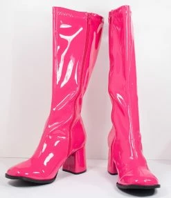 Pleaser Hot Pink Patent Leatherette Knee High Go Go Boots