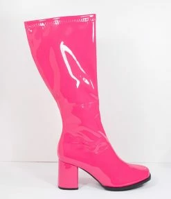Pleaser Hot Pink Patent Leatherette Knee High Go Go Boots