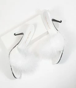 Pleaser Shoes White Marabou Feather Peep Toe Slipper Heel