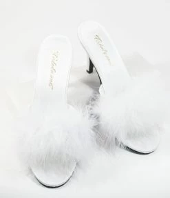 Pleaser Shoes White Marabou Feather Peep Toe Slipper Heel