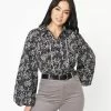 Unique Vintage Black & White Ditzy Floral Francesca Blouse