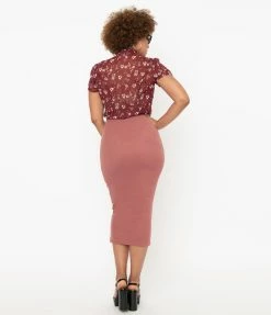 Unique Vintage Rose Knit Cyd Midi Pencil Skirt Sale