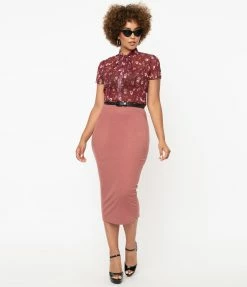 Unique Vintage Rose Knit Cyd Midi Pencil Skirt Sale