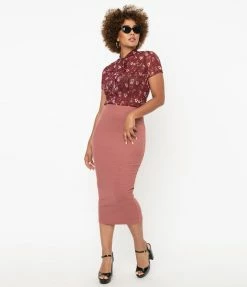 Unique Vintage Rose Knit Cyd Midi Pencil Skirt Sale