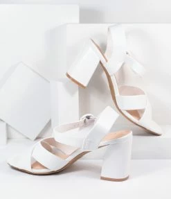 December Shoes White Crocodile Embossed Leatherette Heel Sandals