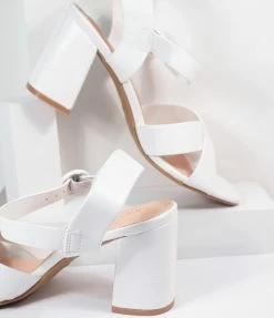 December Shoes White Crocodile Embossed Leatherette Heel Sandals