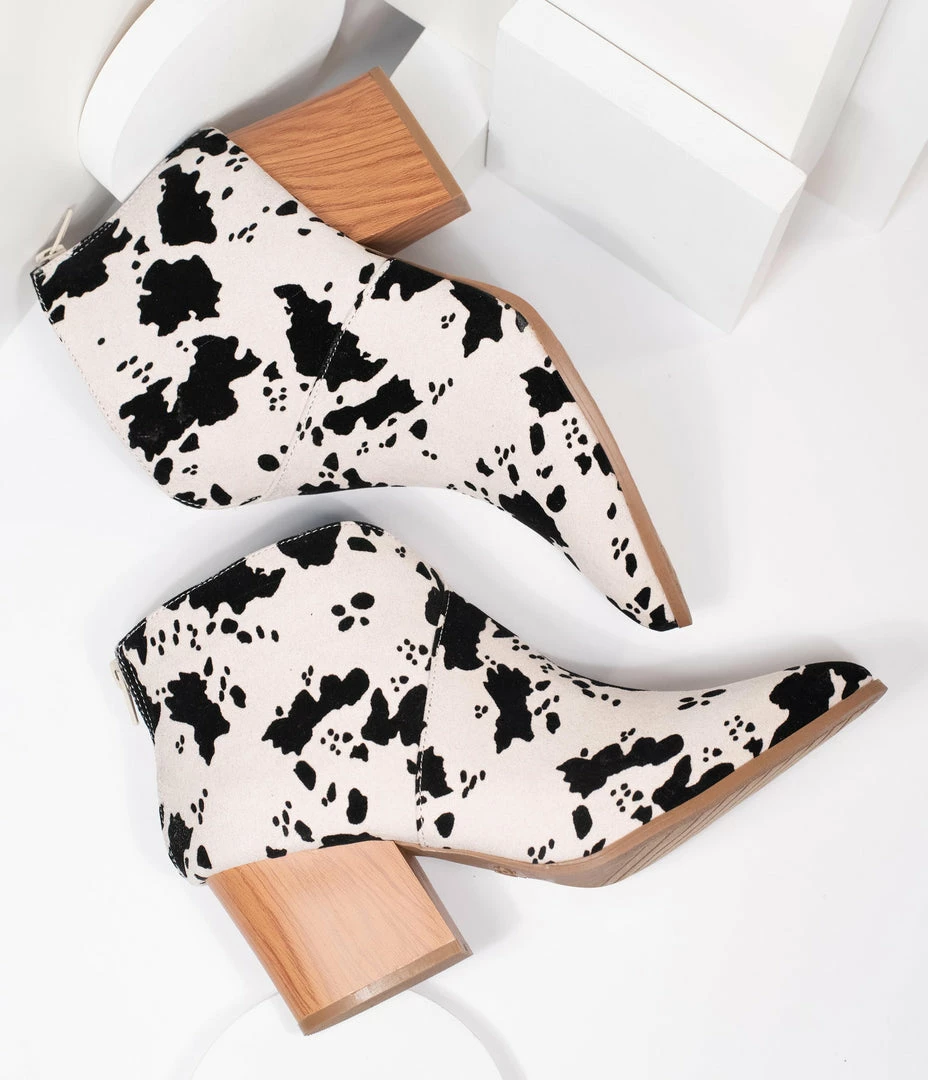 Shoe La La Cow Print Suede Heel Booties