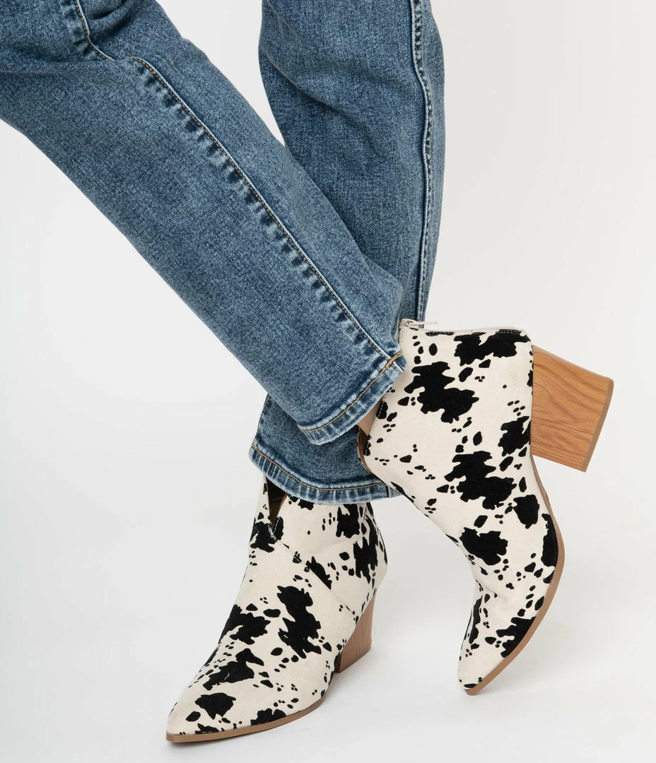 Shoe La La Cow Print Suede Heel Booties