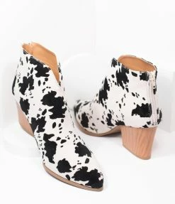 Shoe La La Cow Print Suede Heel Booties