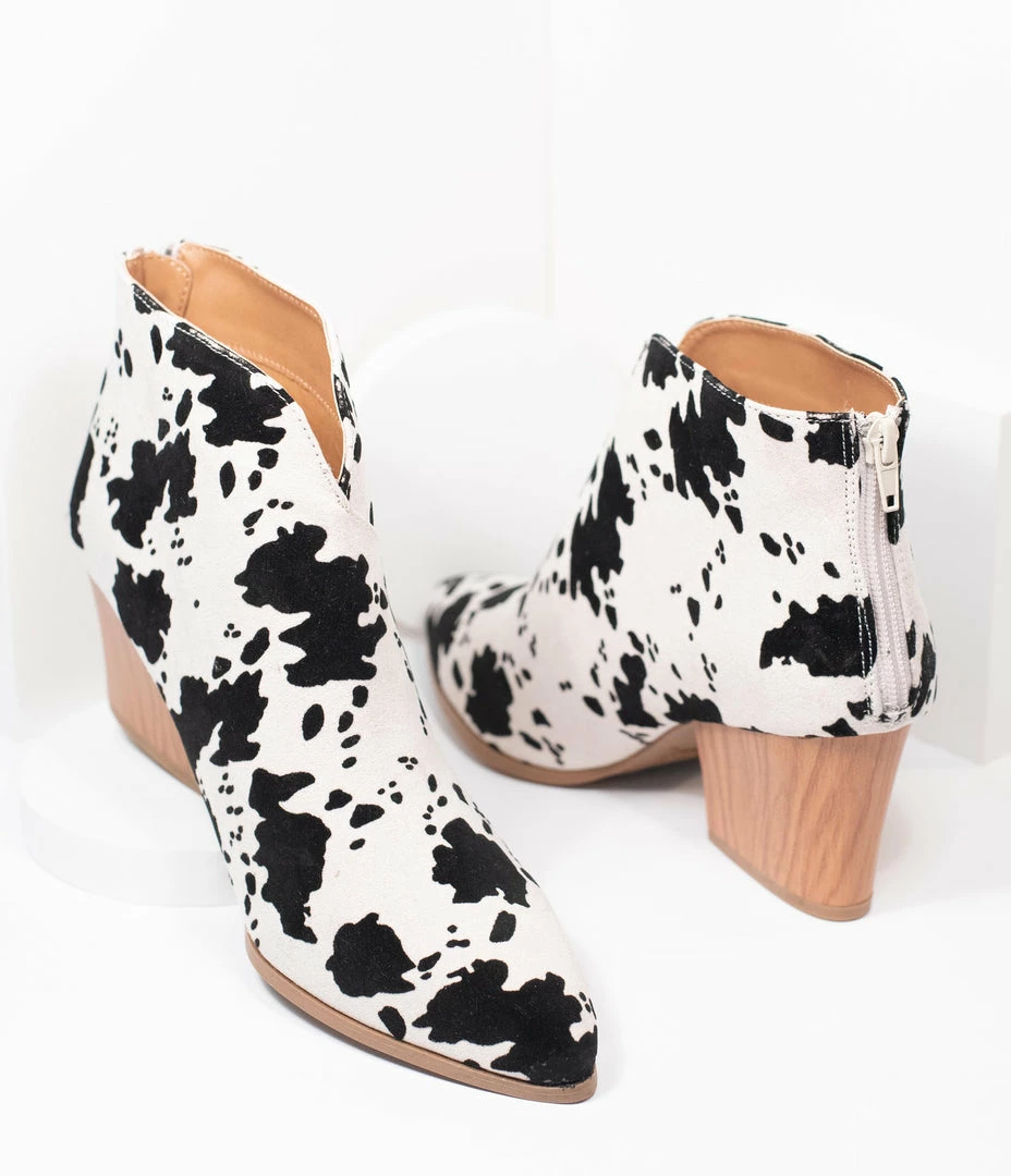 Shoe La La Cow Print Suede Heel Booties