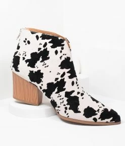 Shoe La La Cow Print Suede Heel Booties