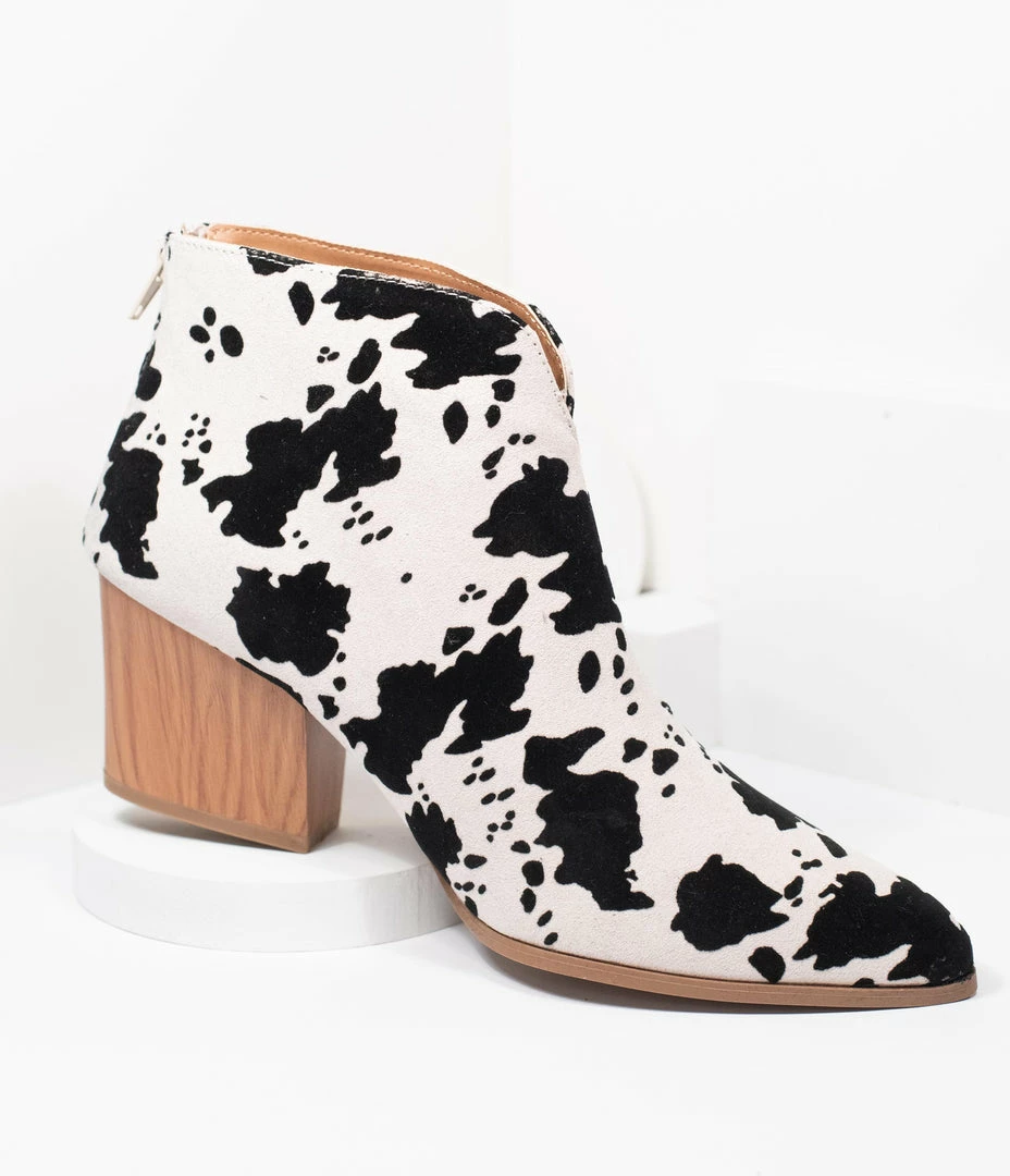 Shoe La La Cow Print Suede Heel Booties