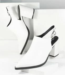 CJ Shoes White Leatherette Pointed Toe Heel Slingback
