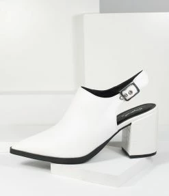 CJ Shoes White Leatherette Pointed Toe Heel Slingback