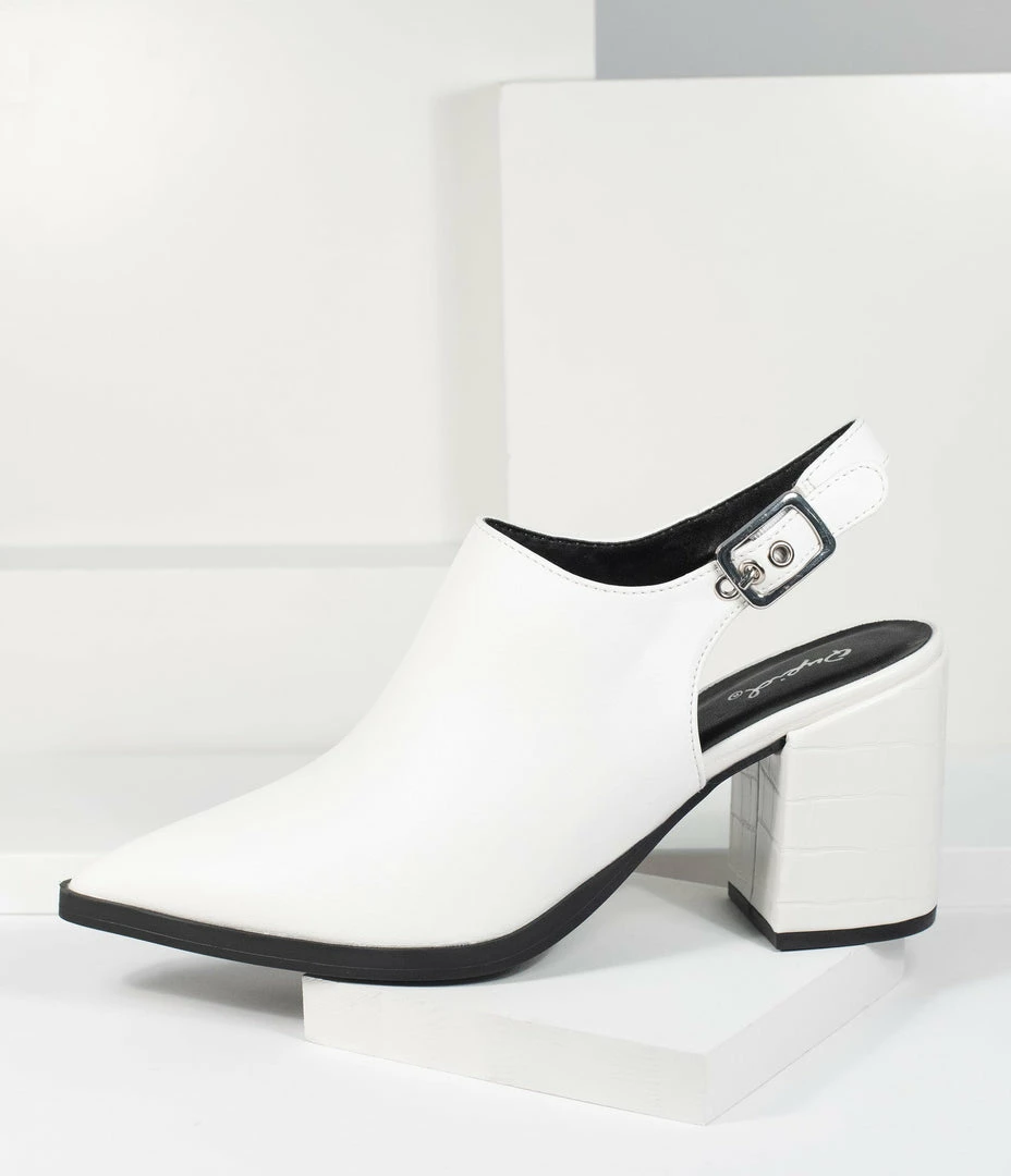 CJ Shoes White Leatherette Pointed Toe Heel Slingback