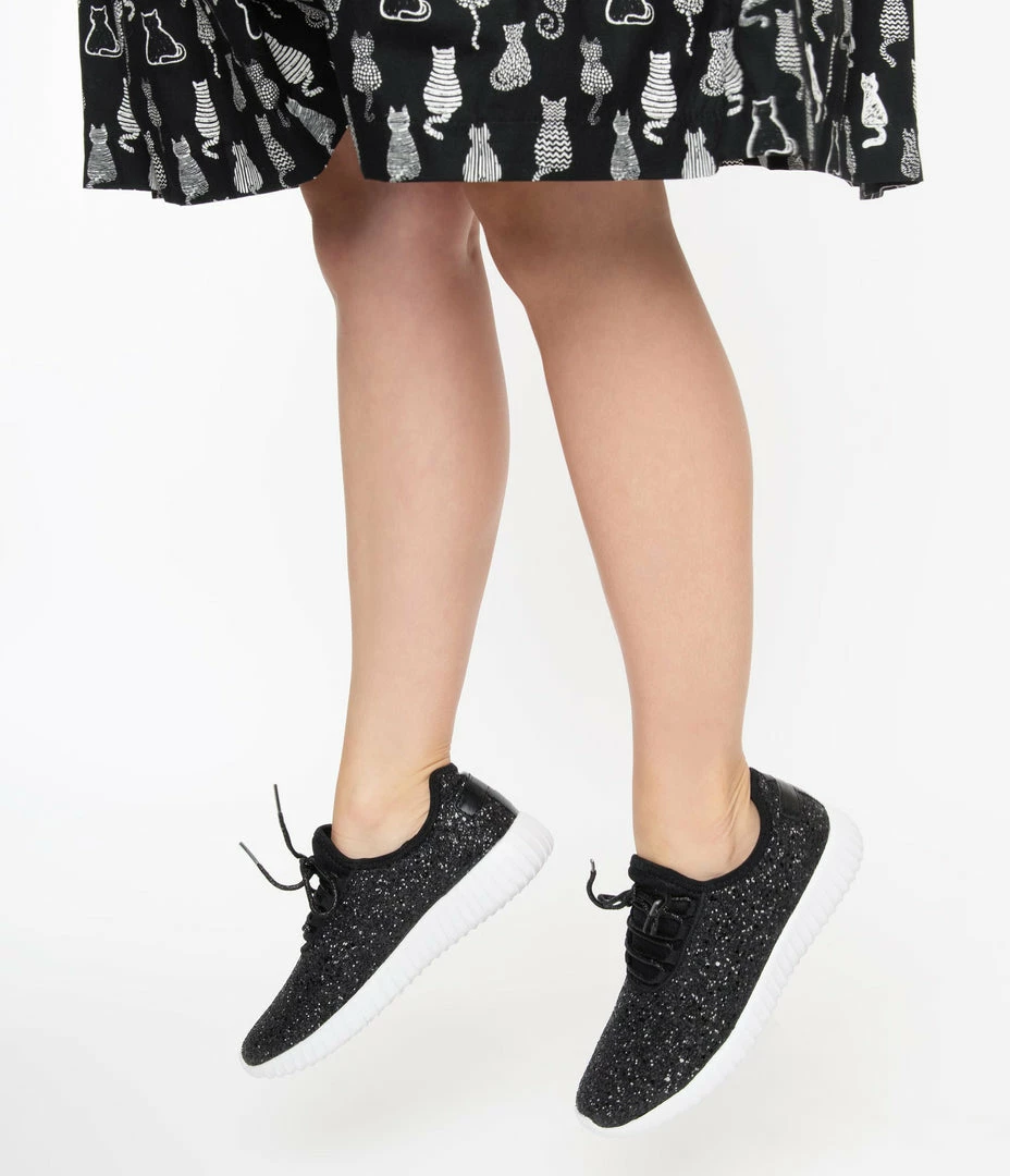 Rad Fashion Flats Black Chunky Glitter Sneakers