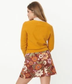 Factory X (Princess Highway) Sale Chocolate & Retro Floral Print Brandy Mini Skirt