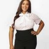 Unique Vintage Plus Size Light Pink & White Stripe Chita Blouse