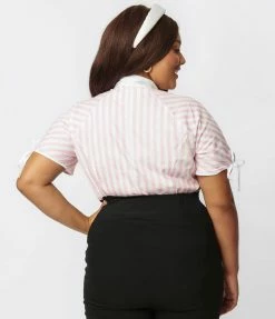 Unique Vintage Plus Size Light Pink & White Stripe Chita Blouse