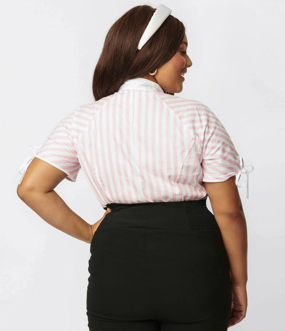 Unique Vintage Plus Size Light Pink & White Stripe Chita Blouse