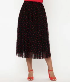 Unique Vintage Black Tulle & Red Swiss Dot Hearts Hilty Skirt Sale