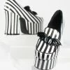 YRU (Strange Cvlt) Heels & Wedges Black & White Stripe Vegan Leather Banshee Platform Heels