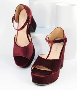 Demfon International (Chelsea Crew) Chelsea Crew Burgundy Velvet Peep Toe Platform Heels
