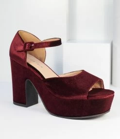Demfon International (Chelsea Crew) Chelsea Crew Burgundy Velvet Peep Toe Platform Heels