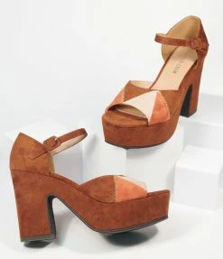 Demfon International (Chelsea Crew) Heels & Wedges Chelsea Crew Brown Suede Quilted Peep Toe Platform Heels