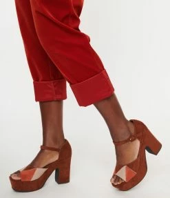 Demfon International (Chelsea Crew) Heels & Wedges Chelsea Crew Brown Suede Quilted Peep Toe Platform Heels