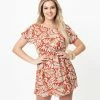VERY J Rust & Ivory Leaf Printed Mini Dress Sale
