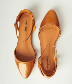 Unique Vintage Orange Glitter Libby Flats