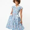 Unique Vintage Blue & Multi Cat Print Hedda Swing Dress Sale