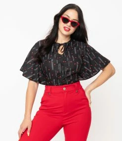 Sale Unique Vintage Black & Red Heart Cecilia Blouse