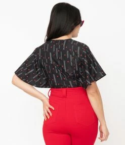 Sale Unique Vintage Black & Red Heart Cecilia Blouse