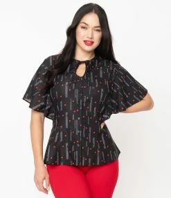 Sale Unique Vintage Black & Red Heart Cecilia Blouse