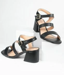 East Lion (Qupid) Black Leatherette Strap Katen Heel Sandals Heels & Wedges