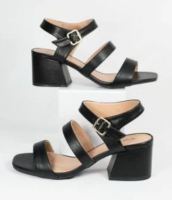 East Lion (Qupid) Black Leatherette Strap Katen Heel Sandals Heels & Wedges