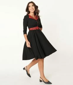 SHEEN Clothing Ltd Black & Red Leopard Accent Lynette Swing Dress Sale