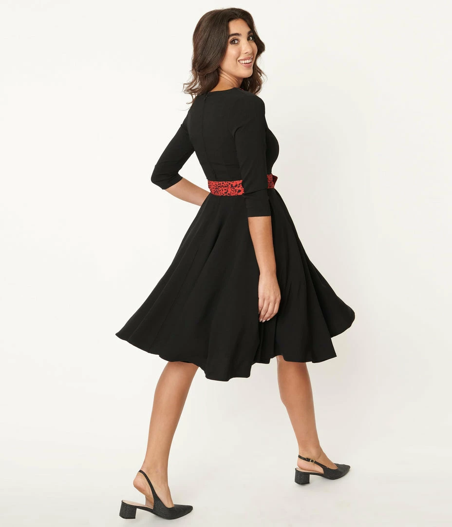 SHEEN Clothing Ltd Black & Red Leopard Accent Lynette Swing Dress Sale