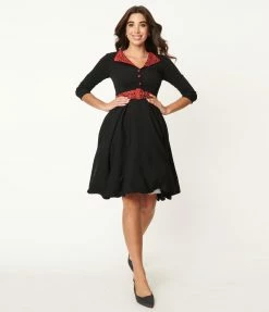 SHEEN Clothing Ltd Black & Red Leopard Accent Lynette Swing Dress Sale