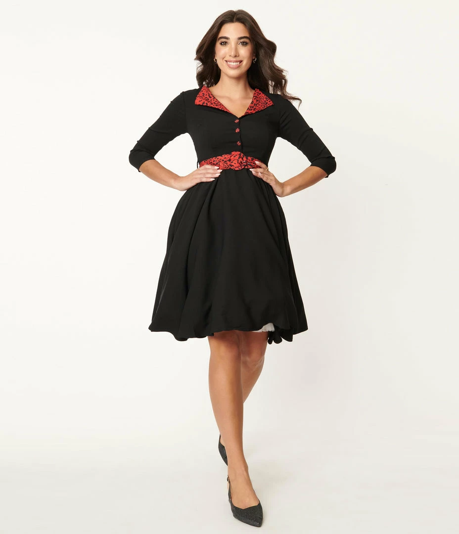 SHEEN Clothing Ltd Black & Red Leopard Accent Lynette Swing Dress Sale